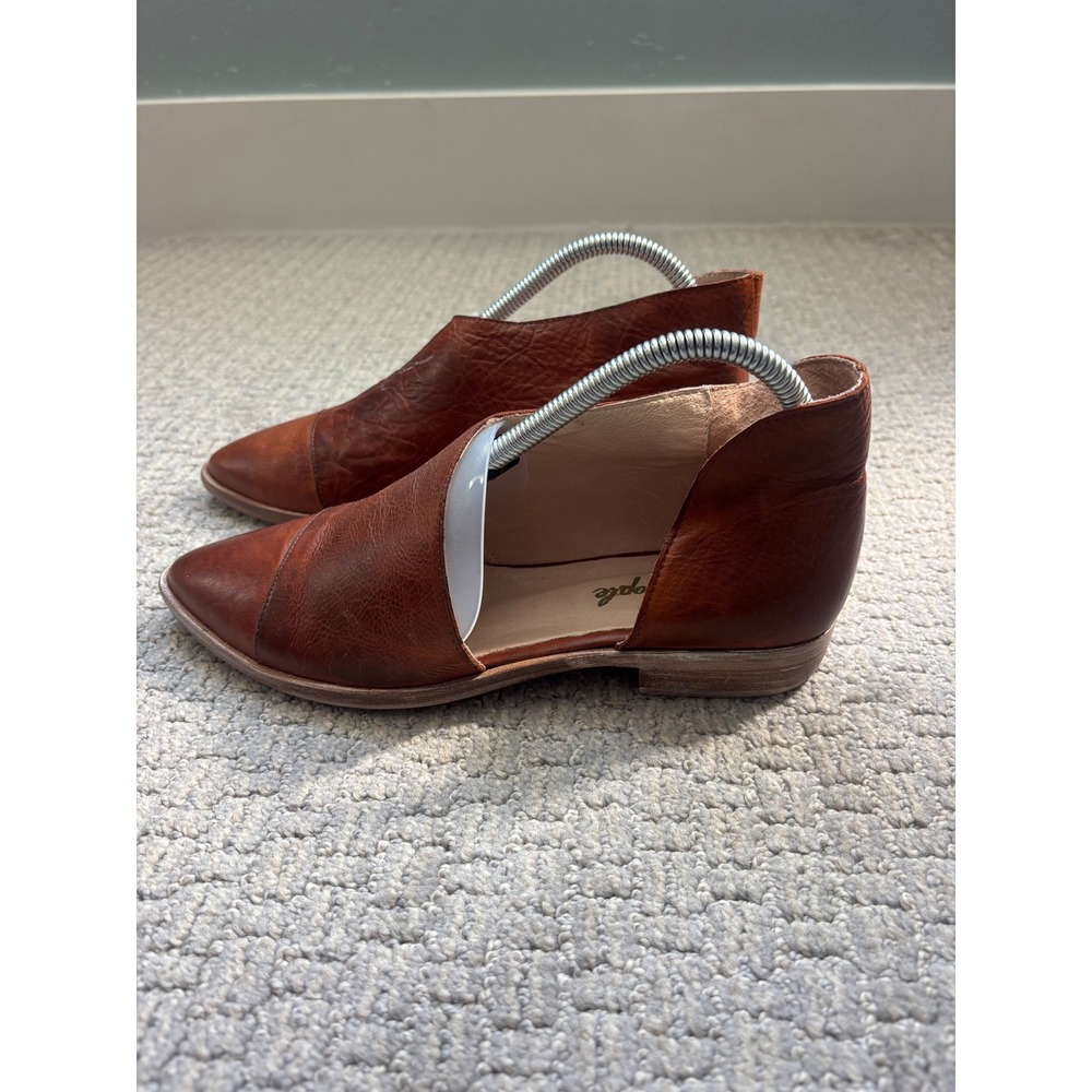 Free People Royale Flat Women 39 Brown Leather D'Orsay Pointed Toe Slip On Shoes